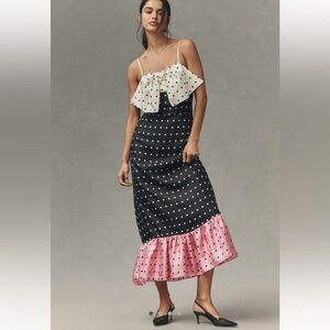 Maude Penelope 100% Silk Sleeveless Bow Ruffle Maxi Dress